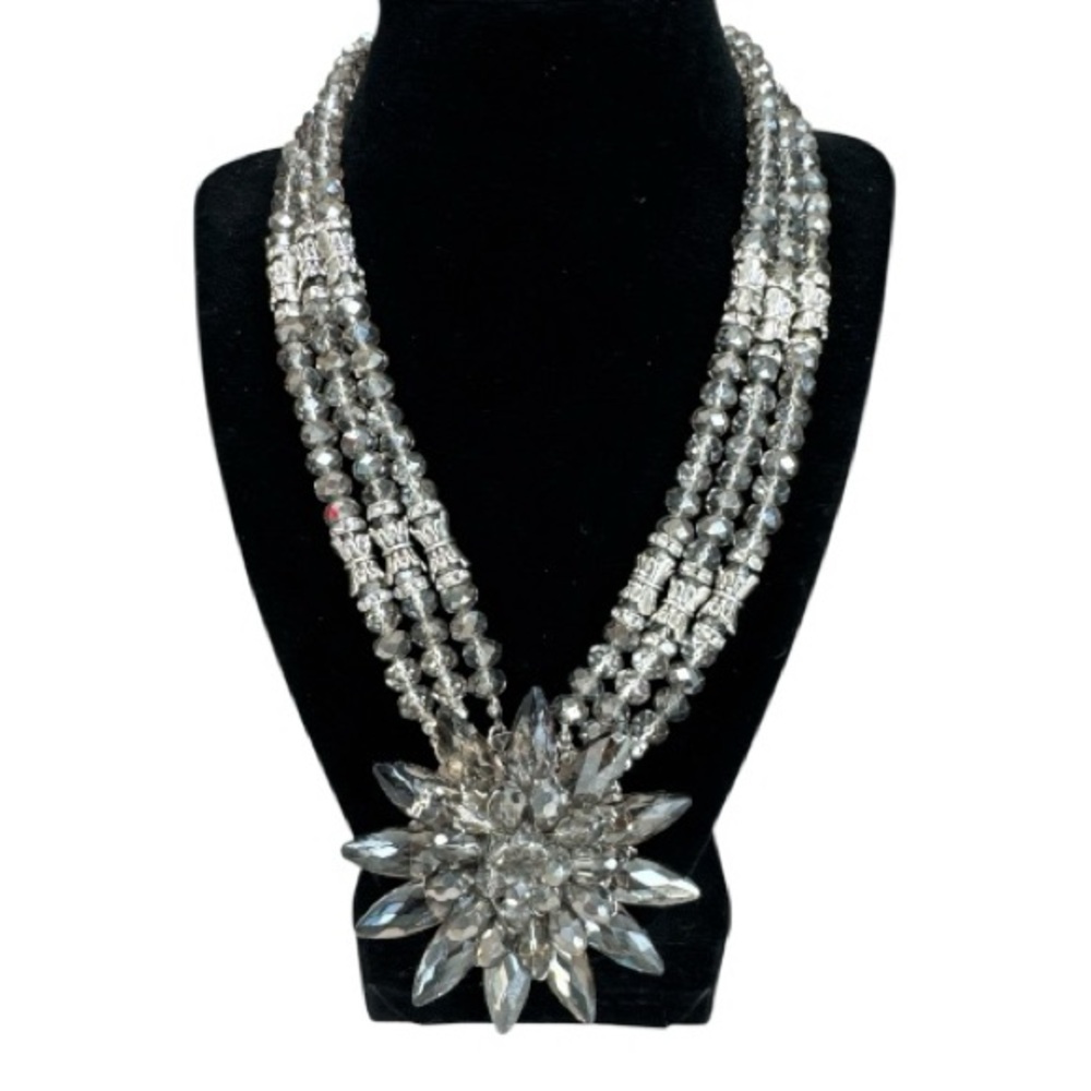 NWT Gardenia Handmade Silver Crystal Multi-Strand Necklace